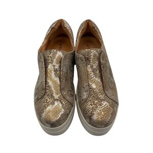 J/Slides NYC Platform Sneakers Womens 9 Gold Snakeskin Good Slip On Leather‎
